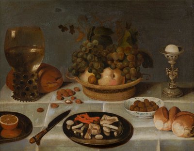 Stillleben mit Römer und Obstkorb auf Tisch von Unbekannt Unbekannt